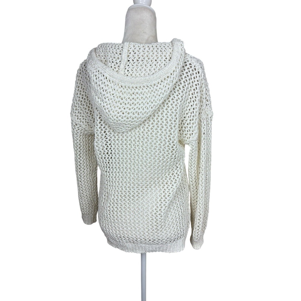 Joie Sweater Womens Size S Cream Crochet Hoodie Boho Metallic Coverup Beachwear‎ - Picture 4 of 10